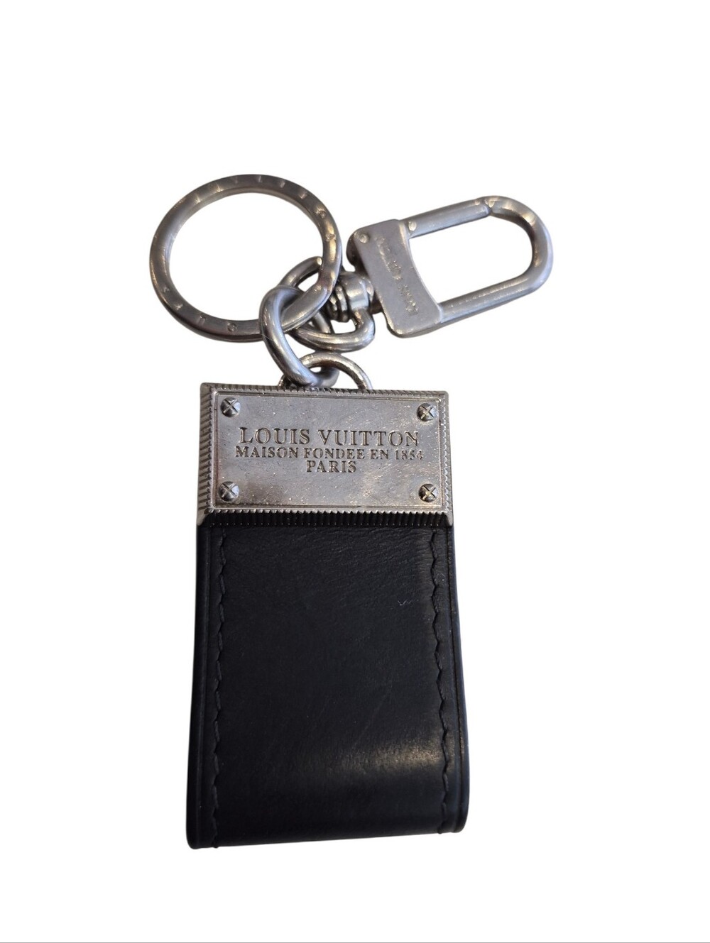 Louis Vuitton Black Leather Silver Keychain